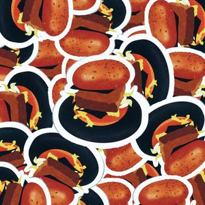 adesivo de vinil para hambúrguer | Cortado | Vegano | À prova de intempéries | Durável | Portátil | Saudável | Decalque para laptop | Decoração | Viagens | Brilhante | Arte Alimentar
