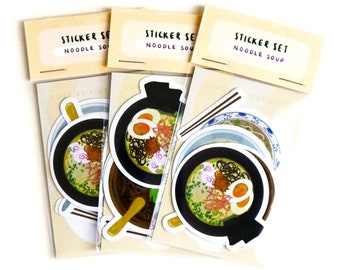 4pc Asian Noodle Soup Vinyl Sticker Set | Glossy | Die cut | Weatherproof | Durable |  Laptop Decal | Waterbottle | Ramen | Pho | Netflix