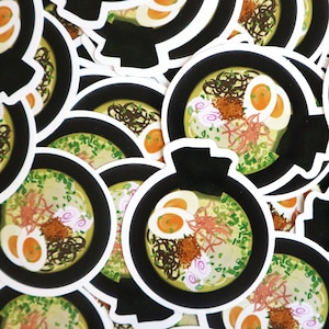 Pegatina de vinilo ramen japonés / Fideos / Brillante / Resistente a la intemperie / Durable / Pegatina para computadora portátil / Viaje / Reutilizable / Troquelado / Calcomanía para computadora portátil