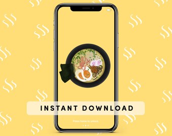 Ramen iPhone Wallpaper | Phone Wallpaper Background | Art | Japanese Noodle | Cute | Yellow | Lock screen | Digital Download