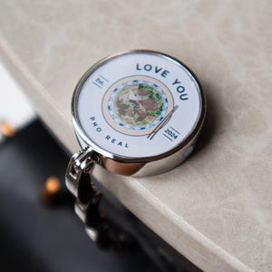 Te amo Pho Gancho para bolso de plata auténtica / Monedero / Percha para mesa / Plegable / Viaje / Portátil / Bolso de mano / Idea de regalo / Favores / Brillante / Accesorio