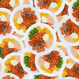 Adhesivo de vinilo Poke Salmon Bowl, Troquelado, Arroz, Resistente a la intemperie, Duradero, Portátil, Hawaiano, Adhesivo para portátil, Decoración, Viajes, Brillante