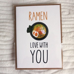 Wenskaart Ramen In Love With You | Handgemaakt | Voedsel woordspeling | Japans | Noedelkom | 250 gram | Papier | Esthetisch | Schattig | Grappig | Kunst | Woordspeling