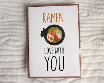 Ramen In Love With You Greeting Card | Handmade | Food Pun | Japanese | Noodle Bowl  | 250gms | Paper | Aesthetic | Cute | Funny | Art | Pun