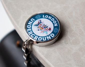 London Underground Map Silver Bag Hook | Purse | Table Hanger | Foldable | Travel | Portable | Handbag | Gift Idea | Favours | Glossy |