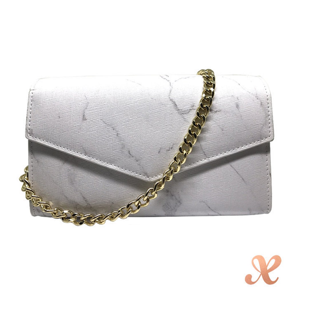 Cross Body Chain Bag in White Marble Print Etsy UK