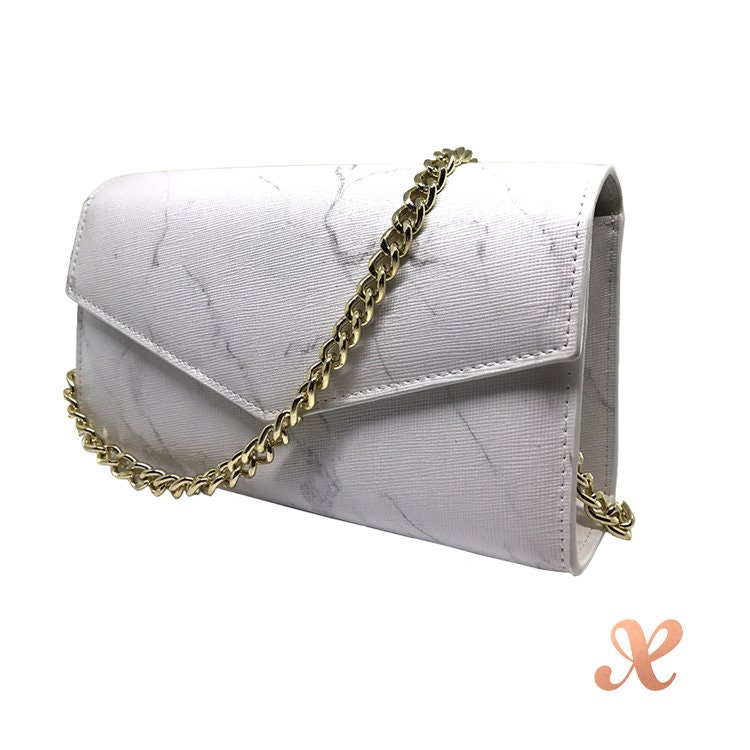 Cross Body Chain Bag in White Marble Print Etsy UK