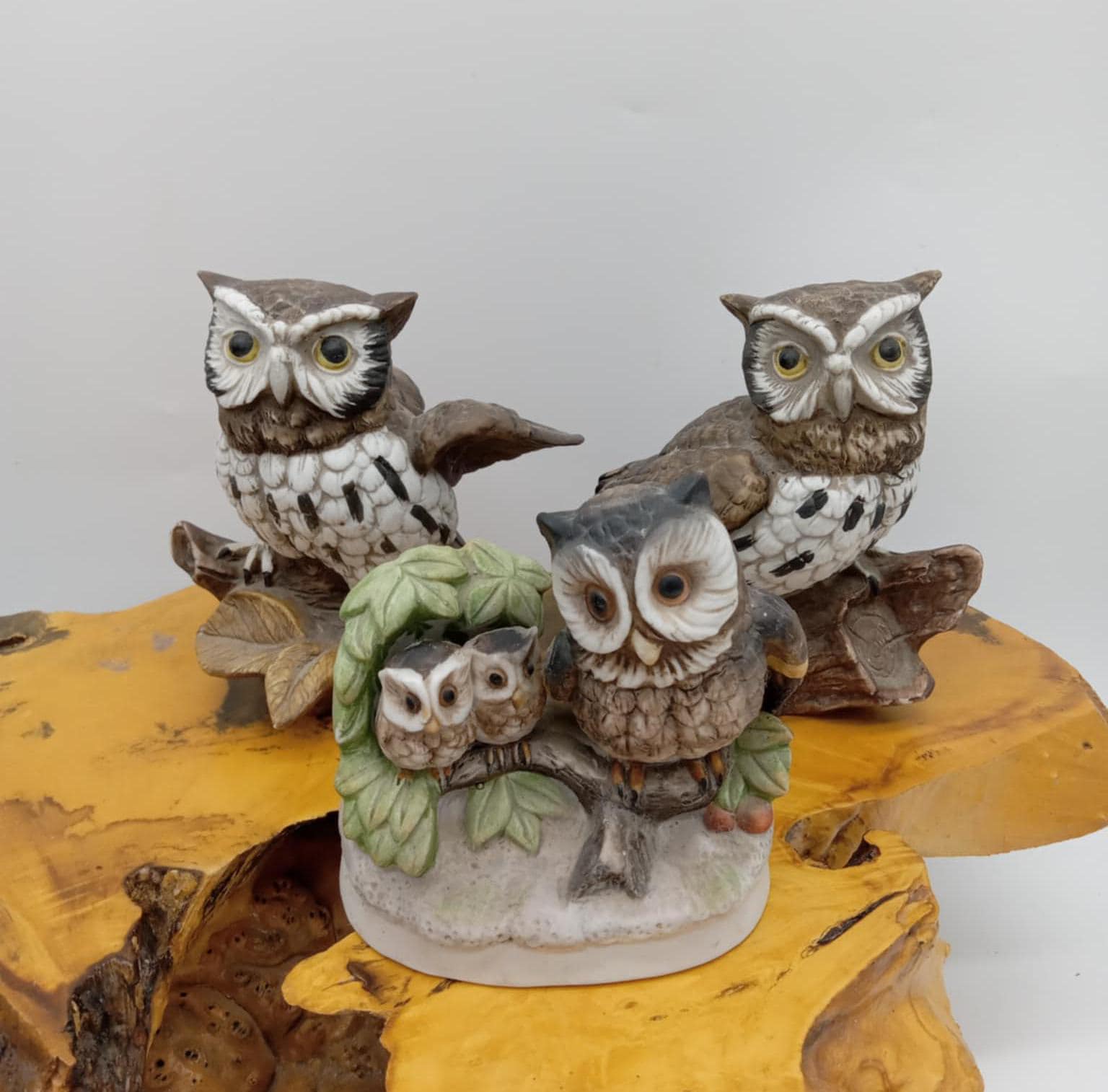 Set of 3 Homeco owls, 1114, 1298, mom with babies, figurines, decor, art, accent