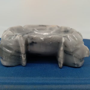 Carved marble ashtray, trinket dish, Aztec design, bowl, 4 faces, intricate carvings, decor, accent, art, Mexico, Incan