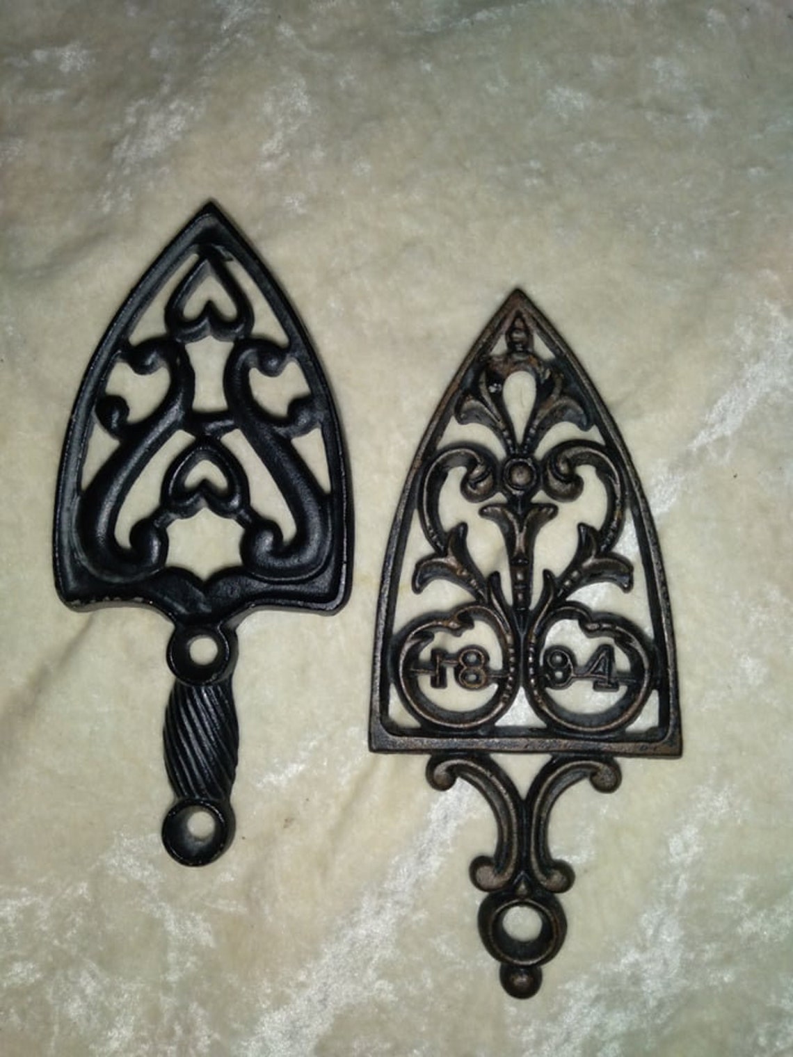 Vintage Cast Iron Trivets Wilton 1894 Hearts Curls Black Etsy