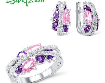 SANTUZZA Handmade Pink & Purple Ring 925 Sterling Silver with ...