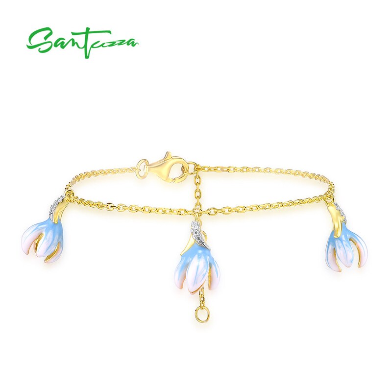 SANTUZZA Handmade Blue Enamel Tulips Bracelet 925 Sterling Etsy