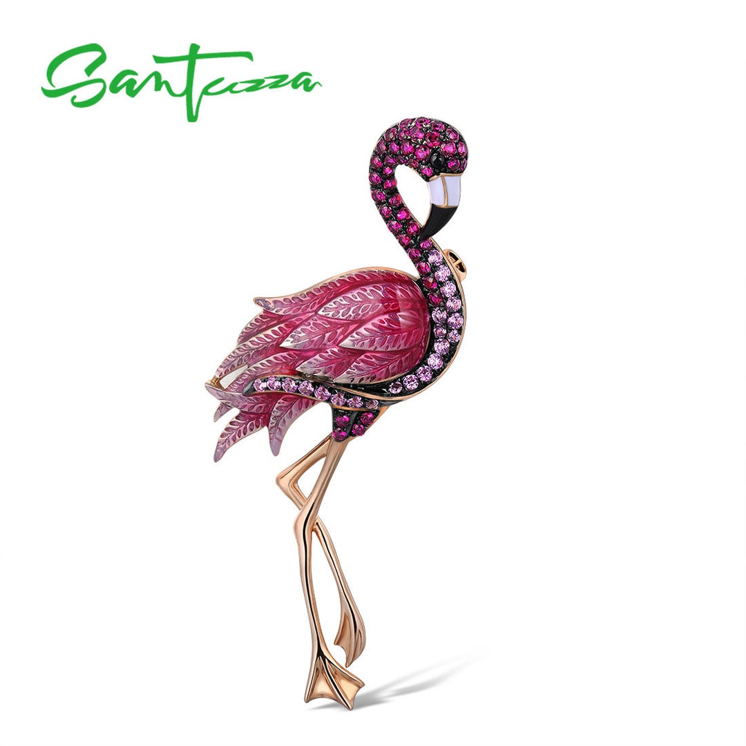 Page De Garde Cahier Poésie Flamand Rose SANTUZZA Broche en émail flamant rose fait à la main en argent - Etsy France