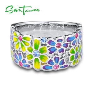 Santuzza Garnet Enamel Flower Ring – 925 Sterling Silver Women's Jewelry With Cubic Zirconia (Size 7)