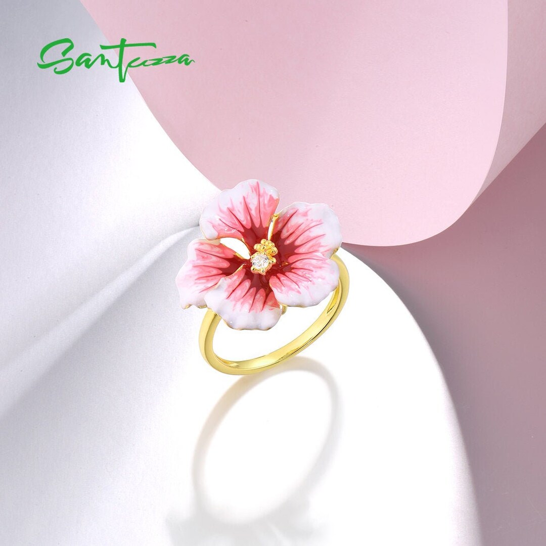 SANTUZZA Handmade Pink Enamel Peony Flower Pierce Dangling Earring