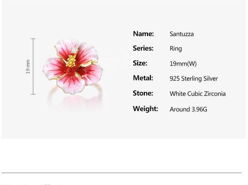 SANTUZZA Handmade Pink Peony Flower Ring 925 Sterling Silver Gold Plated with Charming Cubic Zircon Fashion Jewelry R315793ENASY925