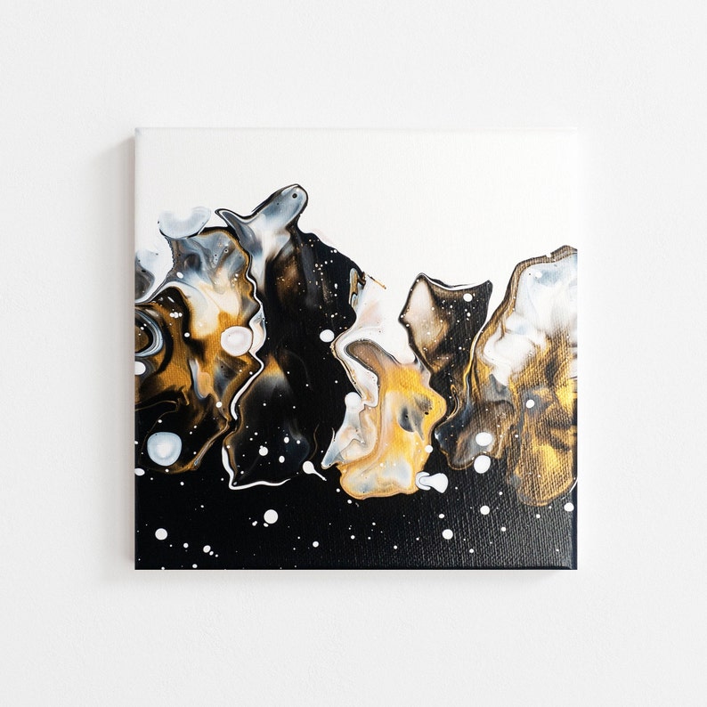 Abstract Gold White Black Acrylic Pour Painting Artwork Acrylic Fluid Art Wall Art Canvas Art Collectibles Painting Elite1 Pl