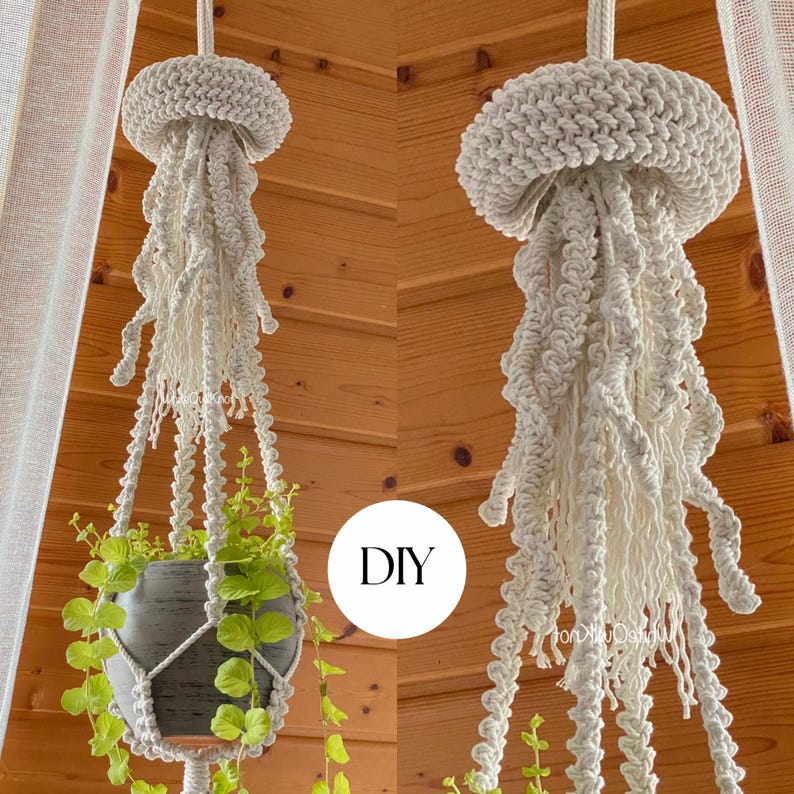 DIY pattern Macrame Jellyfish Plant Hanger, Macrame PDF Pattern, Step by Step macrame pattern for beginners, Digital Download Pattern image 1