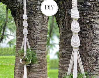 Molde em PDF para suporte de plantas em macramê faça você mesmo, tutorial de vaso suspenso com conchas, macramê para iniciantes, download instantâneo, ideia para presente