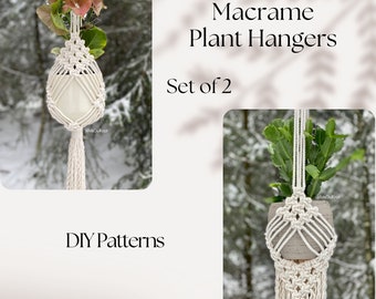 Set of 2 Macrame Patterns, Macrame Plant Hanger Pattern, Hanging Plants, Indoor Garden Decor, Plant Lover Gift Idea, Rhombus Pattern