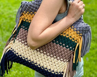 DIY PDF pattern Macrame Bag, DIY Macrame Shoulder bag, Boho chic Macrame Handbag Tutorial, Step by step Macrame Bag