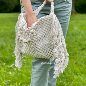 Macrame Handbag PDF Pattern, DIY Macrame Boho Purse, Macrame Shopping Bag Tutorial, How to Macrame Bag image 3