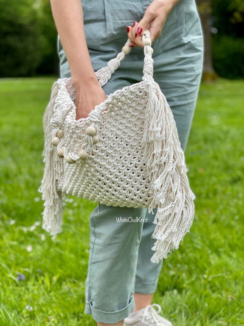 Macrame Handbag PDF Pattern, DIY Macrame Boho Purse, Macrame Shopping Bag Tutorial, How to Macrame Bag image 3