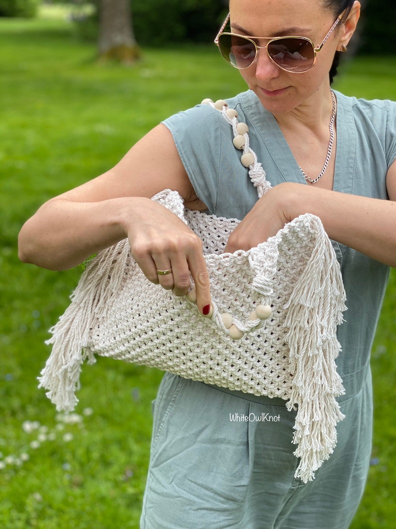 Macrame Handbag PDF Pattern, DIY Macrame Boho Purse, Macrame Shopping Bag Tutorial, How to Macrame Bag image 5