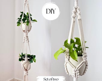 Set of 2 Macrame Plant Hangers Patterns, Home Eclectic Decor, Macrame for Beginners, Instant Download