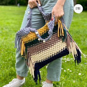 DIY PDF pattern Macrame Bag, DIY Macrame Shoulder bag, Boho chic Macrame Handbag Tutorial, Step by step Macrame Bag