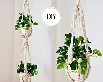 DIY Double Plant Hanger Macramé Pattern, Eclectic Home Decor  (Instant Download)