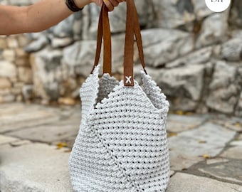 Patrón PDF para bolso de macramé, bolso bohemio de macramé DIY, patrón de bolso de mano, patrón de bolso de macramé, cómo hacer un bolso de macramé, patrón moderno para bolso de macramé