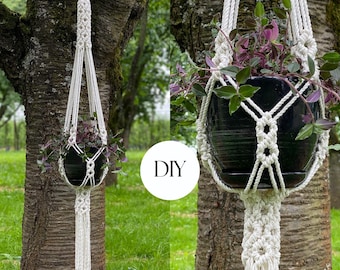 DIY Macrame plant hanger PDF pattern, Tutorial Instructions, Macrame Fiber Arts Pattern, BEGINNER Macramé, Instant Download, Gift Idea