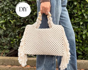 Macrame Handbag PDF Pattern, DIY Macrame Boho Purse, Macrame Shopping Bag Tutorial, How to Macrame Bag