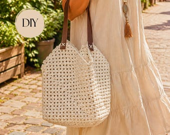 Macrame Bag Pattern PDF, DIY Tote Bag Tutorial, Crochet Cord Bag Pattern, Boho Summer Bag, Instant Download, Beginner Friendly