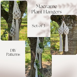 SET of 3 Macrame Double Plant Hanger Patterns, Tiered Planter Tutorial, Digital Download,How to make a Macrame Plant Hanger, SET of 3 Prints