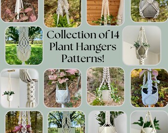 Collection DIY Macrame Plant Hangers - Bundle of 14 Macrame Patterns for Bohemian Home Decor. Instant Download
