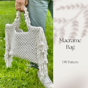 Macrame Handbag PDF Pattern, DIY Macrame Boho Purse, Macrame Shopping Bag Tutorial, How to Macrame Bag image 1