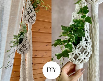 PDF Pattern Macrame Double Pod Planter, Macrame Plant Hanger Tutorial, Digital Download, Air Plant Nest COSY POD Pattern