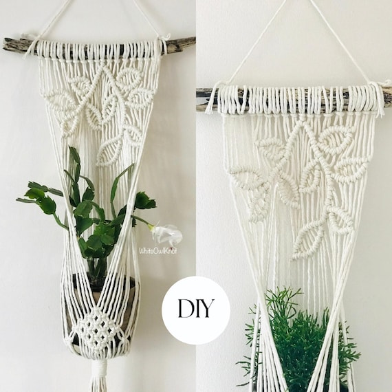 DIY Makramee Blumenampel, Wand Pflanzenampel PDF Muster, Makramee Anleitung Anfänger, DIY Makramee, Schritt für Schritt, wie man Blumenampel bepflanzt