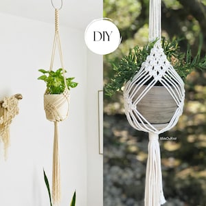 PDF-patroon voor een macramé plantenhanger, ruitvormige plantenhanger zelf maken, macramépatroon voor beginners, macramé zelf maken, stap voor stap, hoe maak je een plantenhanger