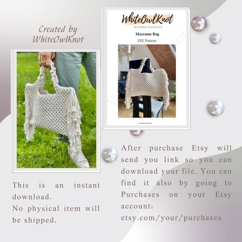 Macrame Handbag PDF Pattern, DIY Macrame Boho Purse, Macrame Shopping Bag Tutorial, How to Macrame Bag image 10