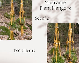 Set of TWO macrame plant hangers PDF Patterns, DIY macrame, macrame e-pattern, double plant hanger pdf, Plant Hanger How To