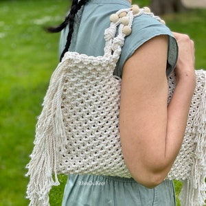 Macrame Handbag PDF Pattern, DIY Macrame Boho Purse, Macrame Shopping Bag Tutorial, How to Macrame Bag image 6