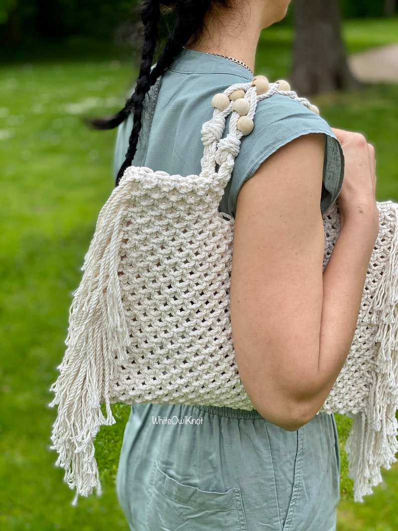 Macrame Handbag PDF Pattern, DIY Macrame Boho Purse, Macrame Shopping Bag Tutorial, How to Macrame Bag image 6