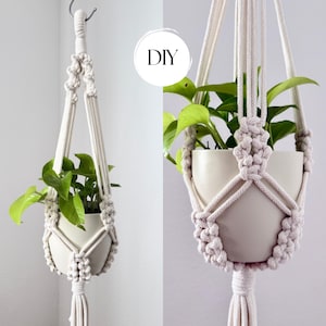 Zelfgemaakte macramé plantenhouder, macramé patroon, macramé plantenhouder pdf patroon, macramé tutorial, macramé plantenhouder maken, cadeau-idee