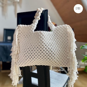 Macrame Handbag PDF Pattern, DIY Macrame Boho Purse, Macrame Shopping Bag Tutorial, How to Macrame Bag