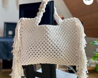 Patrón PDF para bolso de macramé, bolso bohemio de macramé DIY, tutorial para bolso de compras de macramé, cómo hacer un bolso de macramé