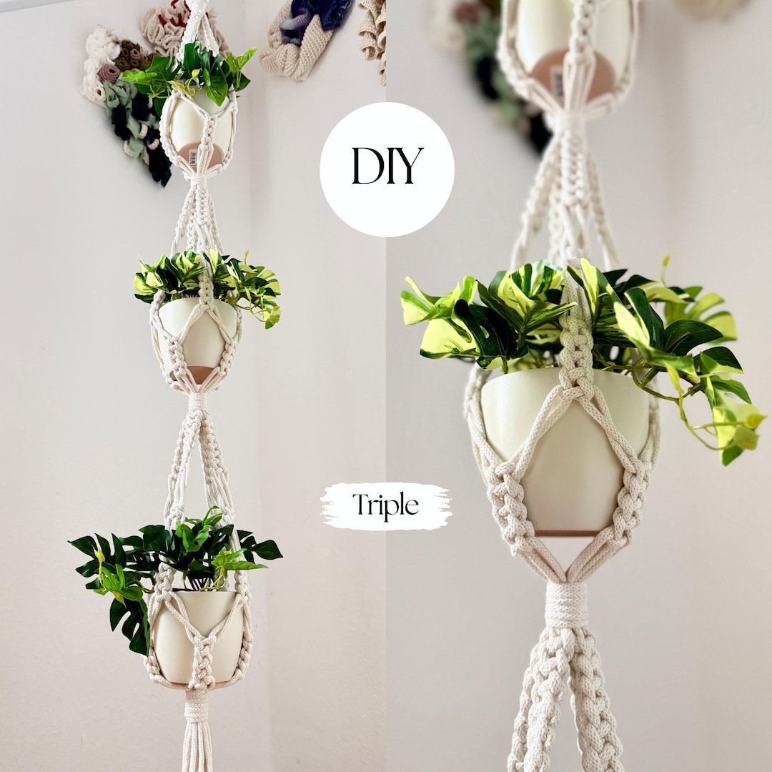 Triple Macrame Plant Hanger Pattern / DIY Macrame for Beginners ...