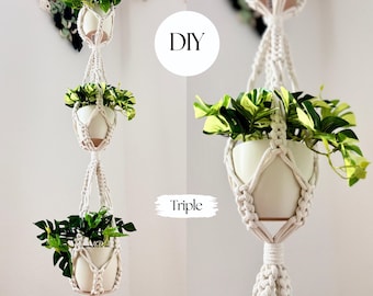 Triple Macrame Plant Hanger Pattern / DIY Macrame for Beginners / Written Digital Downloads Instructions
